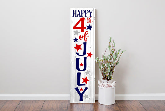 24 Inch (2 Foot Tall) Happy 4th of July Vertical Wood Print Sign