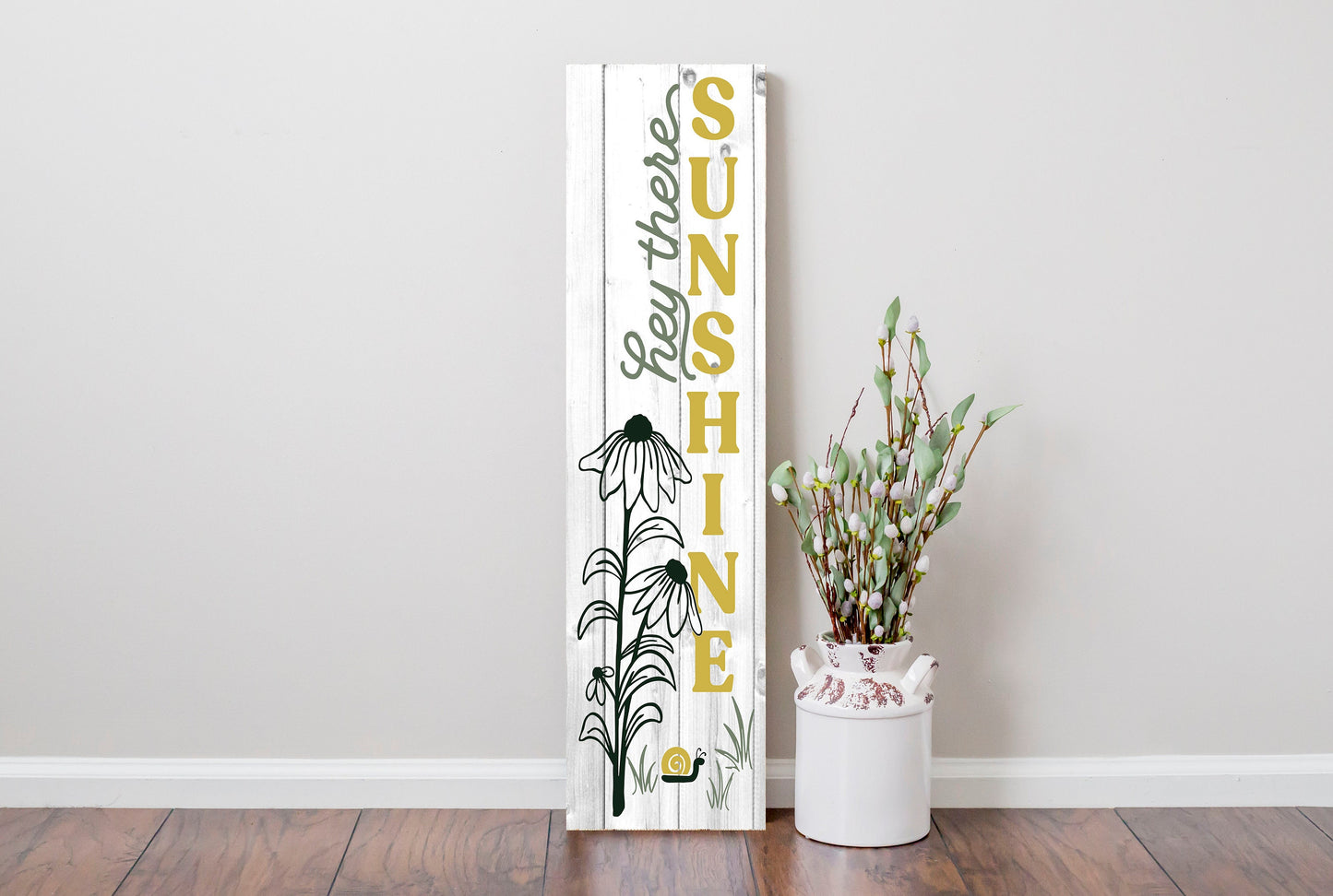 24 Inch (2 Foot Tall) Hey There Sunshine Vertical Wood Print Sign