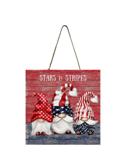 Stars and Stripes Gnomes Printed Handmade Wood  Mini Sign