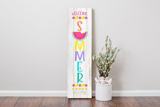 24 Inch (2 Foot Tall) Welcome Summer Watermelon Vertical Wood Print Sign