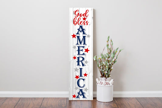 24 Inch (2 Foot Tall) God Bless America Vertical Wood Print Sign