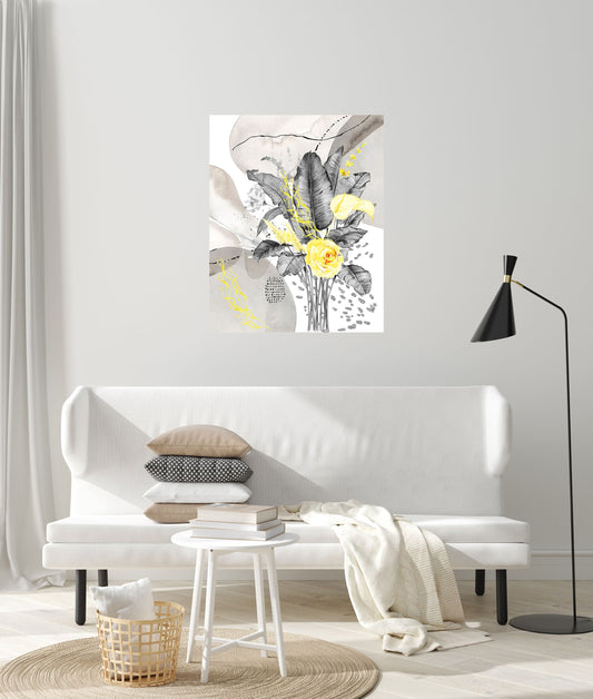 16x20  Luna Gray and Yellow Floral Wall Art Canvas Print