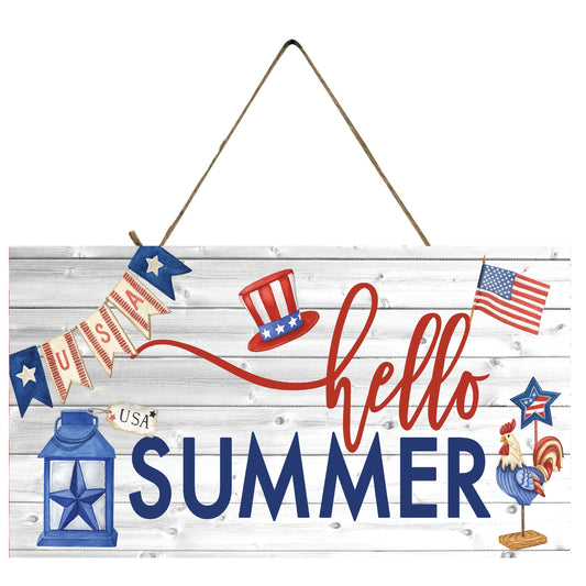 Hello Summer Patriotic Printed Handmade Wood Sign