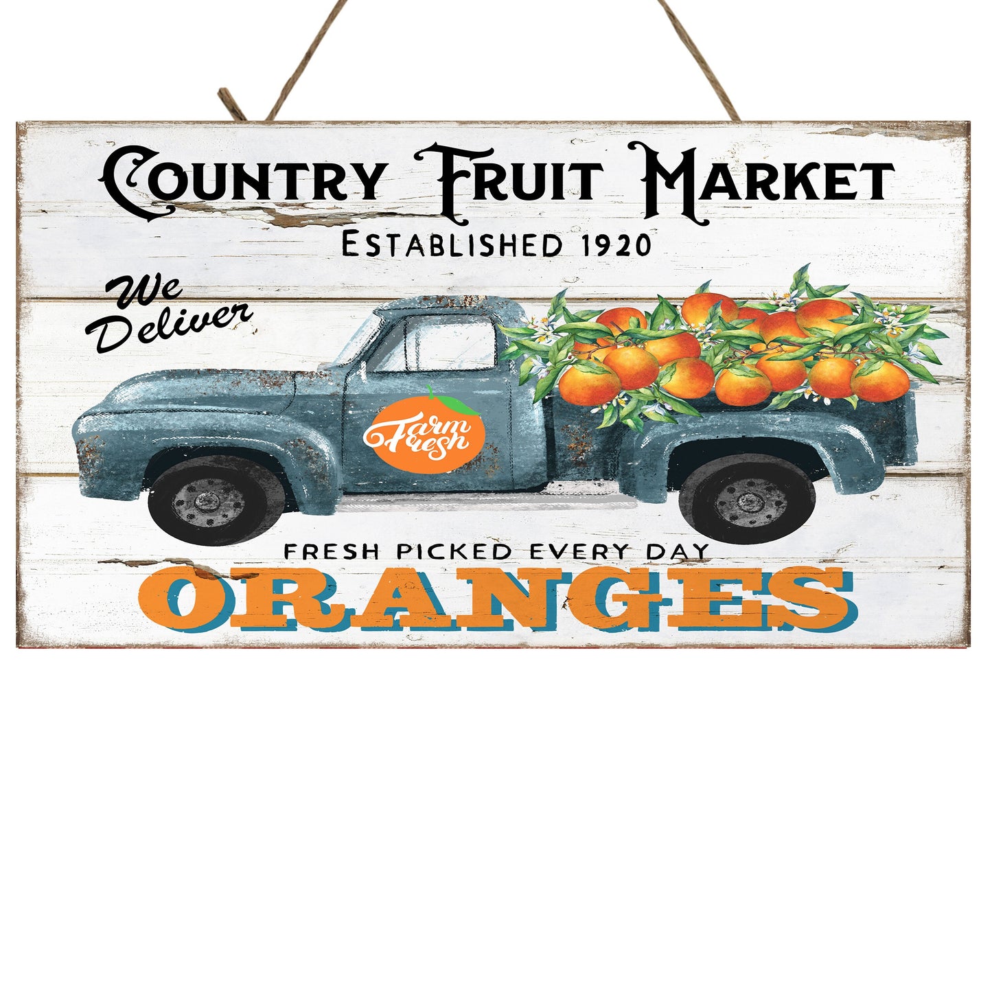 Orange Fruit Truck Printed Handmade Wood Sign