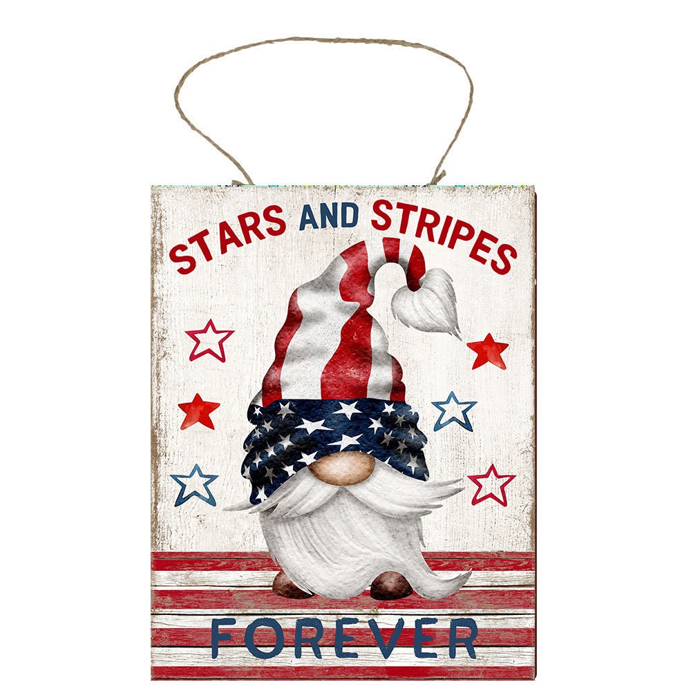 Stars and Stripes Forever Gnome impreso hecho a mano signo de madera