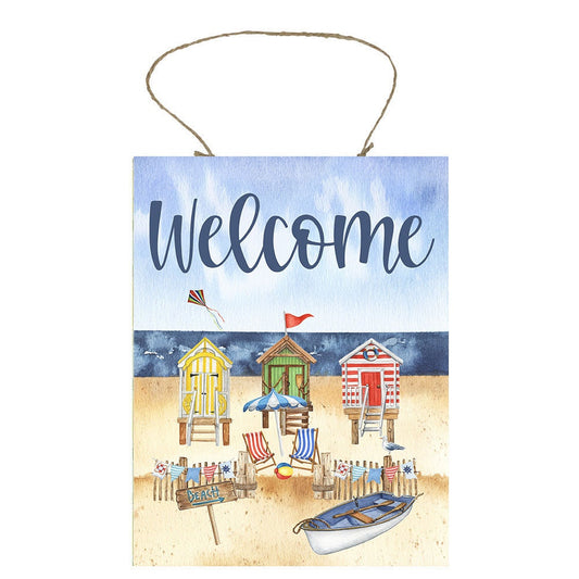 Beach Hut Welcome  Printed Handmade Wood Sign