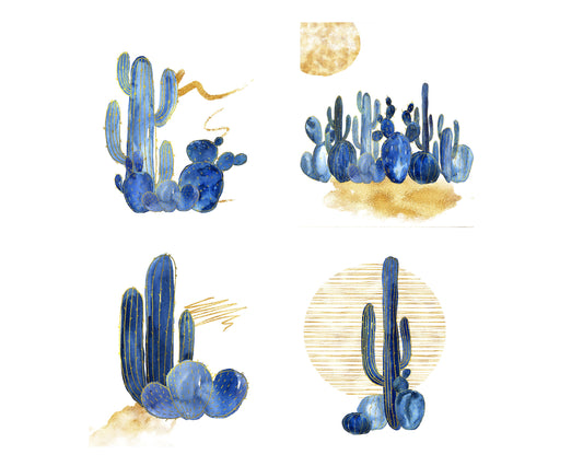 Juego de 4 impresiones en lienzo de cactus azules de 8x10