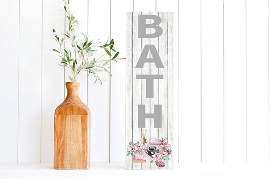 24 Inch (2 Foot Tall) Spa Bath Vertical Wood Print Sign