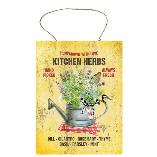 Kitchen Herbs on Yellow Printed Handmade Wood Sign