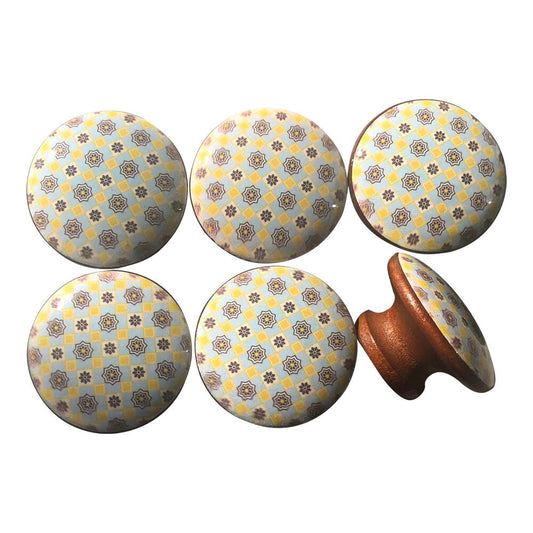 Set of 6 Camden Square Wood Print Cabinet Knobs