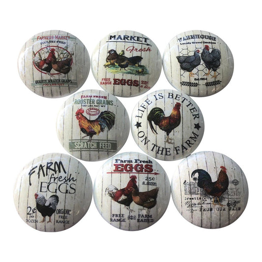 Set of 8 Farmhouse Rooster Farm Wood Cabinet Knobs