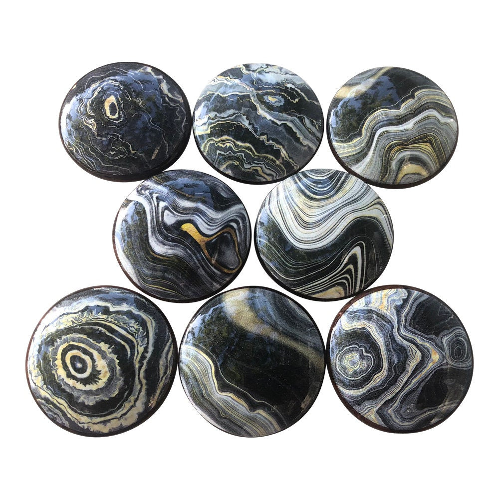 Set of 8 Charcoal Swirl Wood Cabinet Knobs