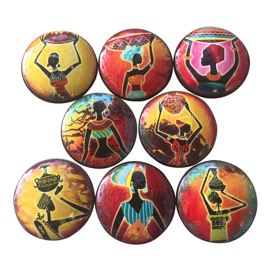 Set of 8 African Women Wood Cabinet Knobs