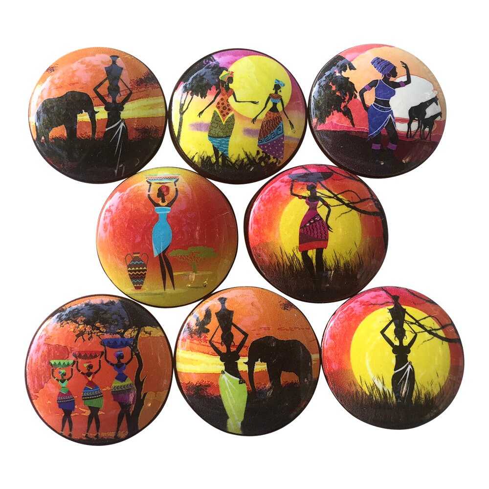 Set of 8 African Women Two Wood Cabinet Knobs