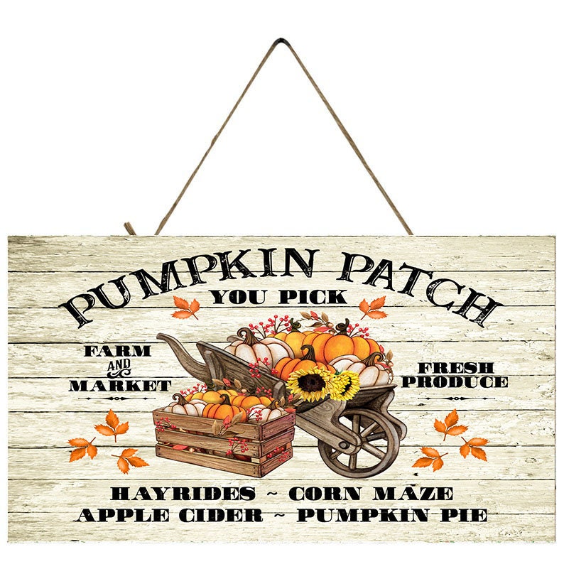 Pumpkin Patch Wheelbarrow Fall  Wood Sign (10" x 5")