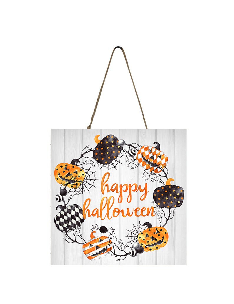 Happy Halloween Pumpkin Wreath Printed Handmade Wood  Mini Sign