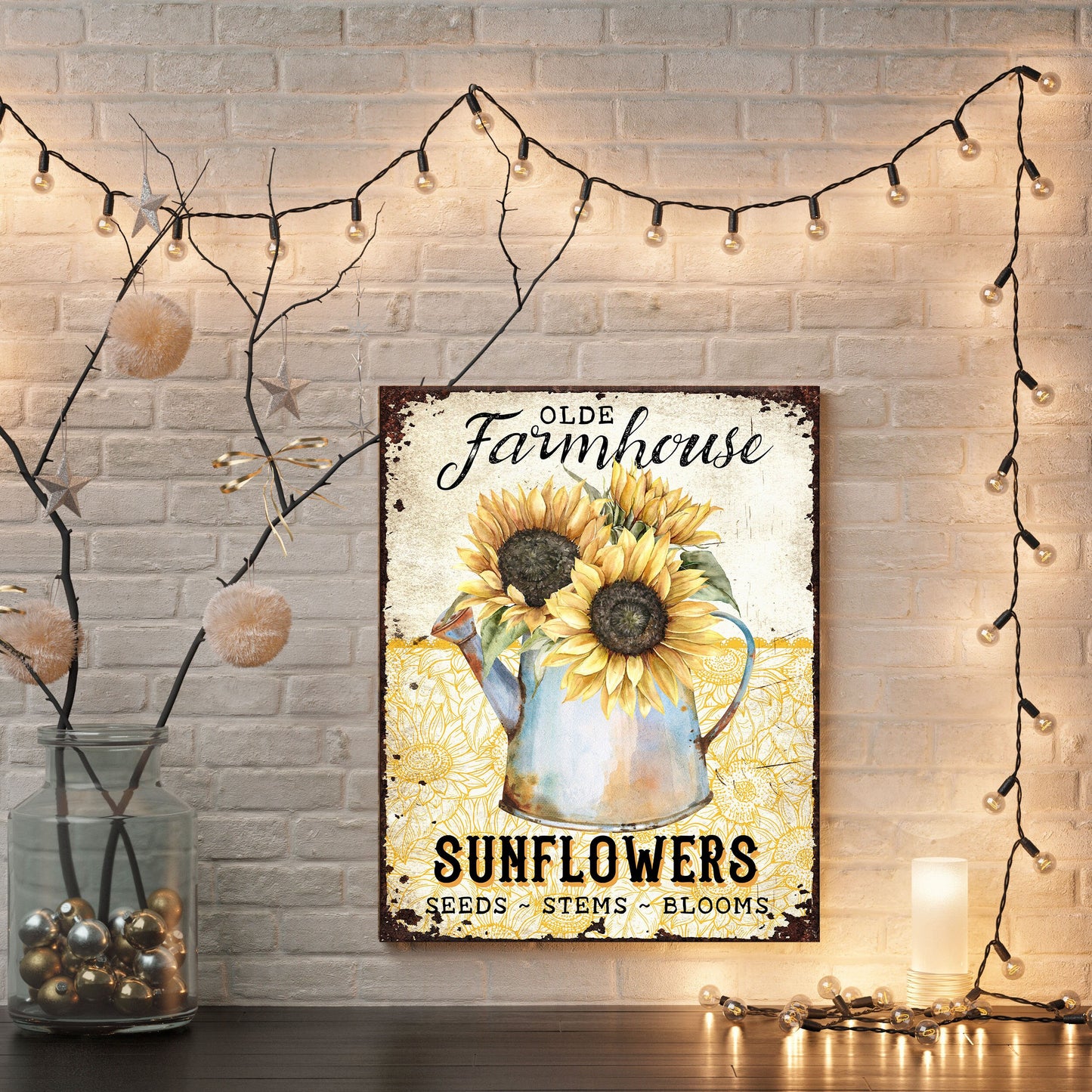 16x20 Olde Farmhouse Sunflowers Wall Art Canvas Print
