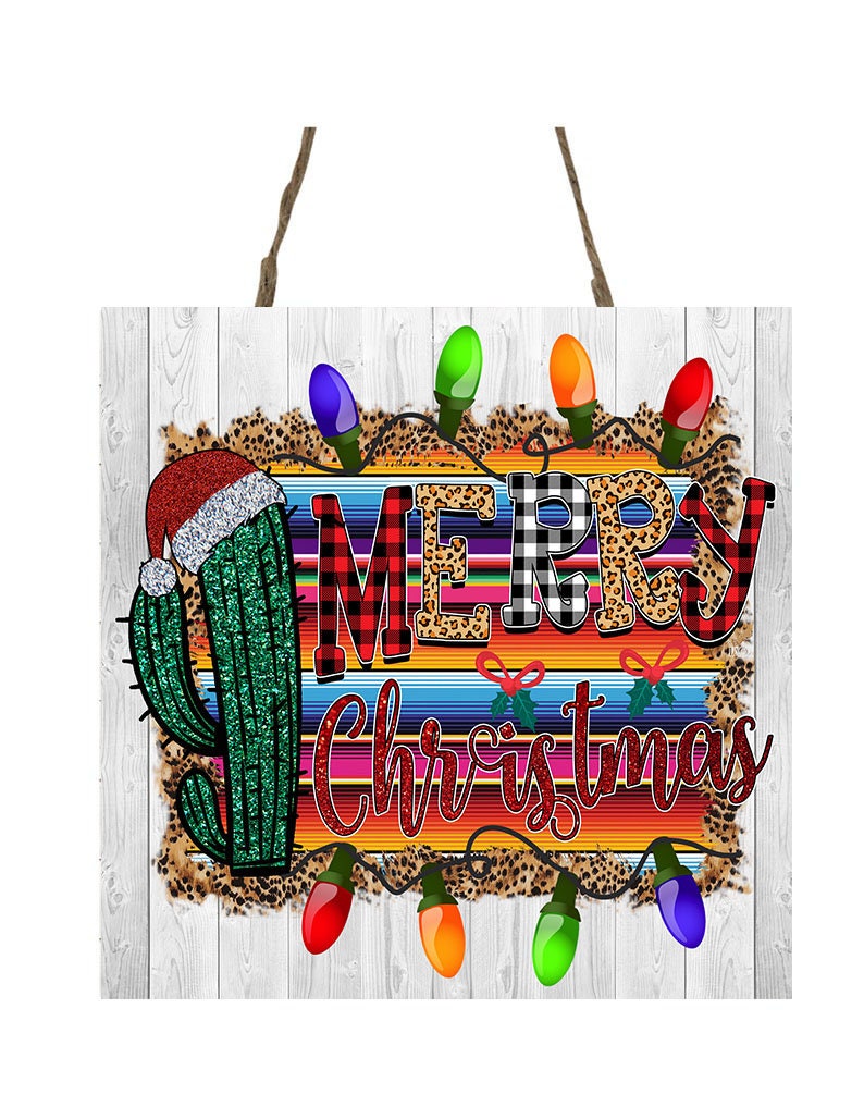 Serape Western Merry Christmas Ornament Printed Handmade Wood  Mini Sign