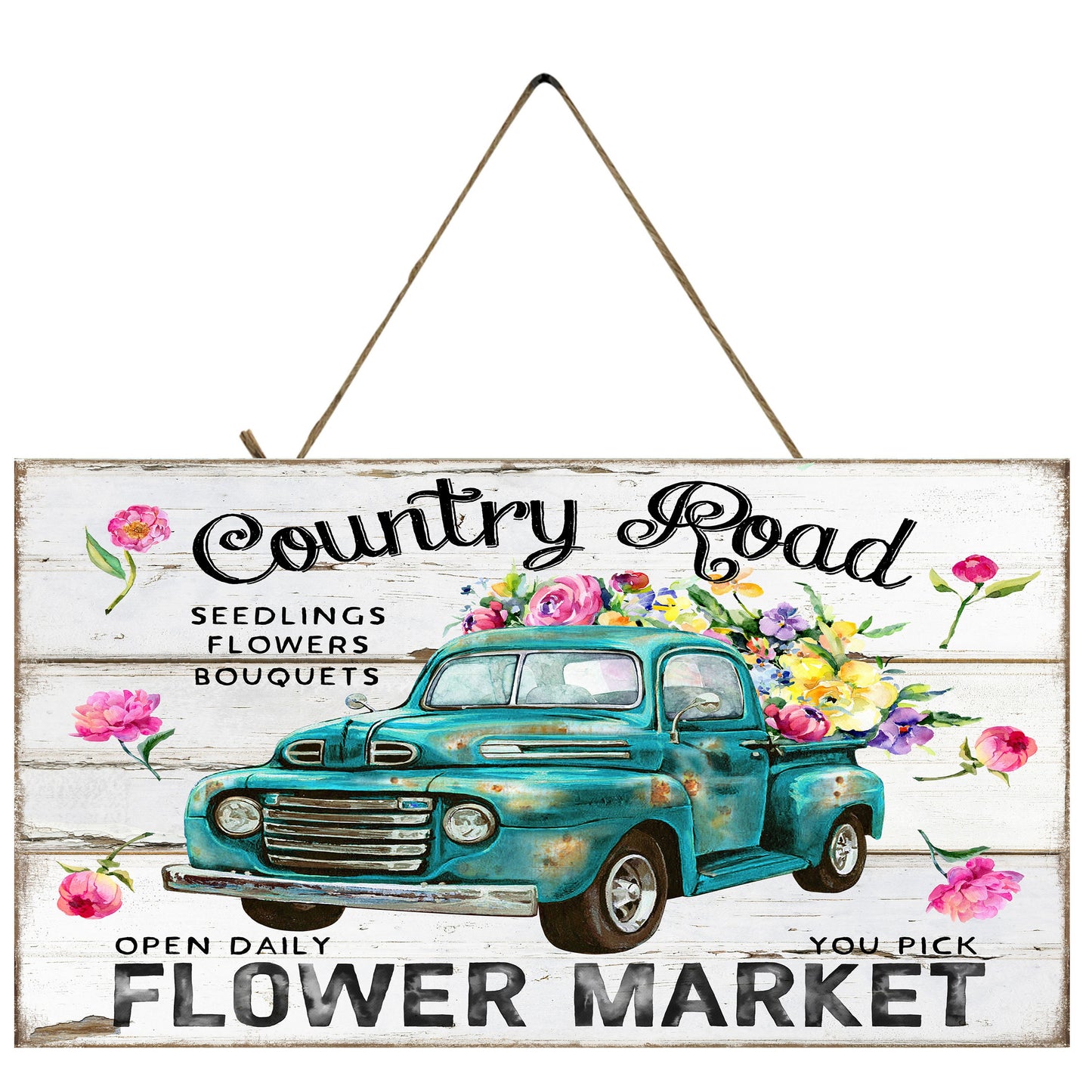 Country Roads Flower Market  Handmade Wood Sign