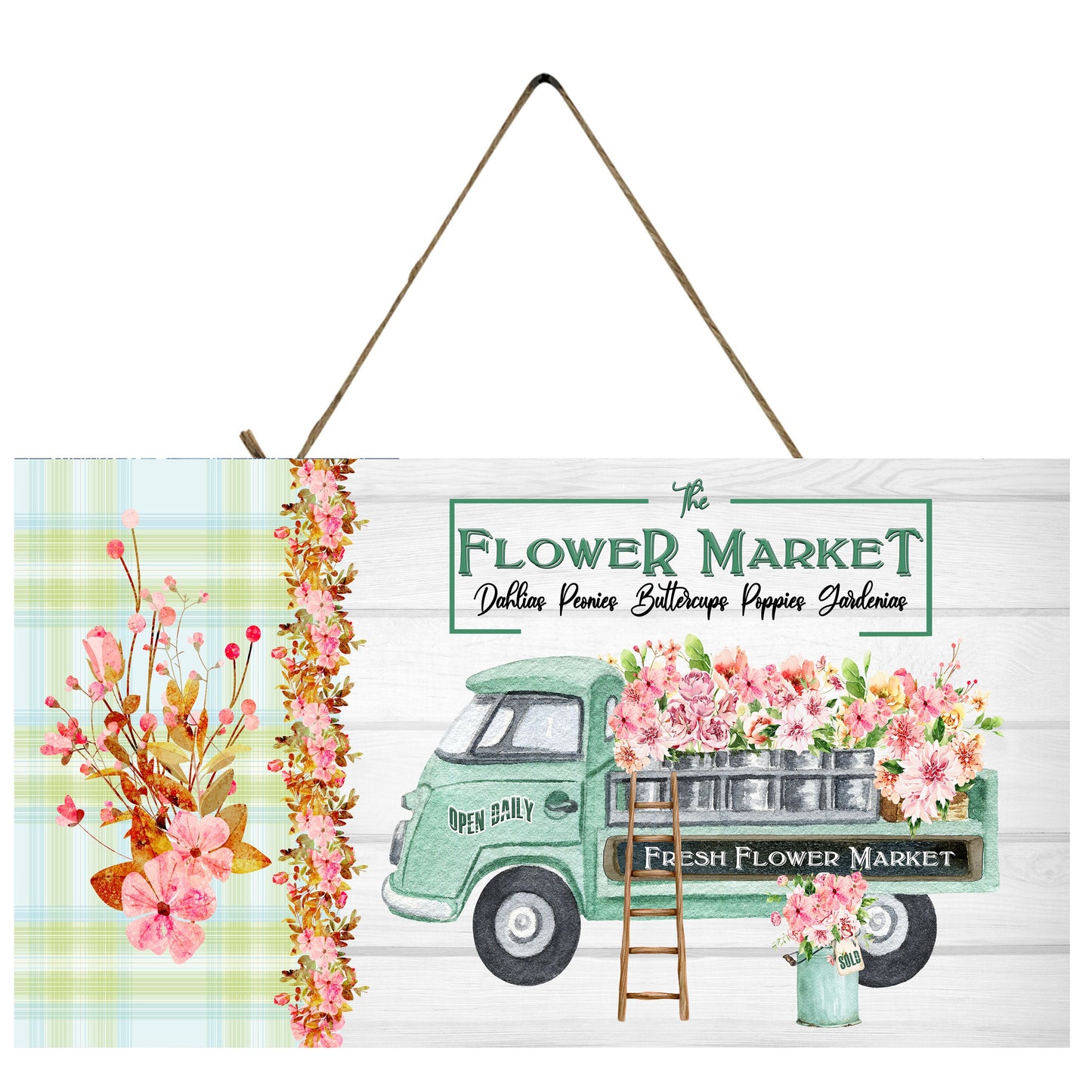 Flower Market Open Truck  Handmade Wood Sign