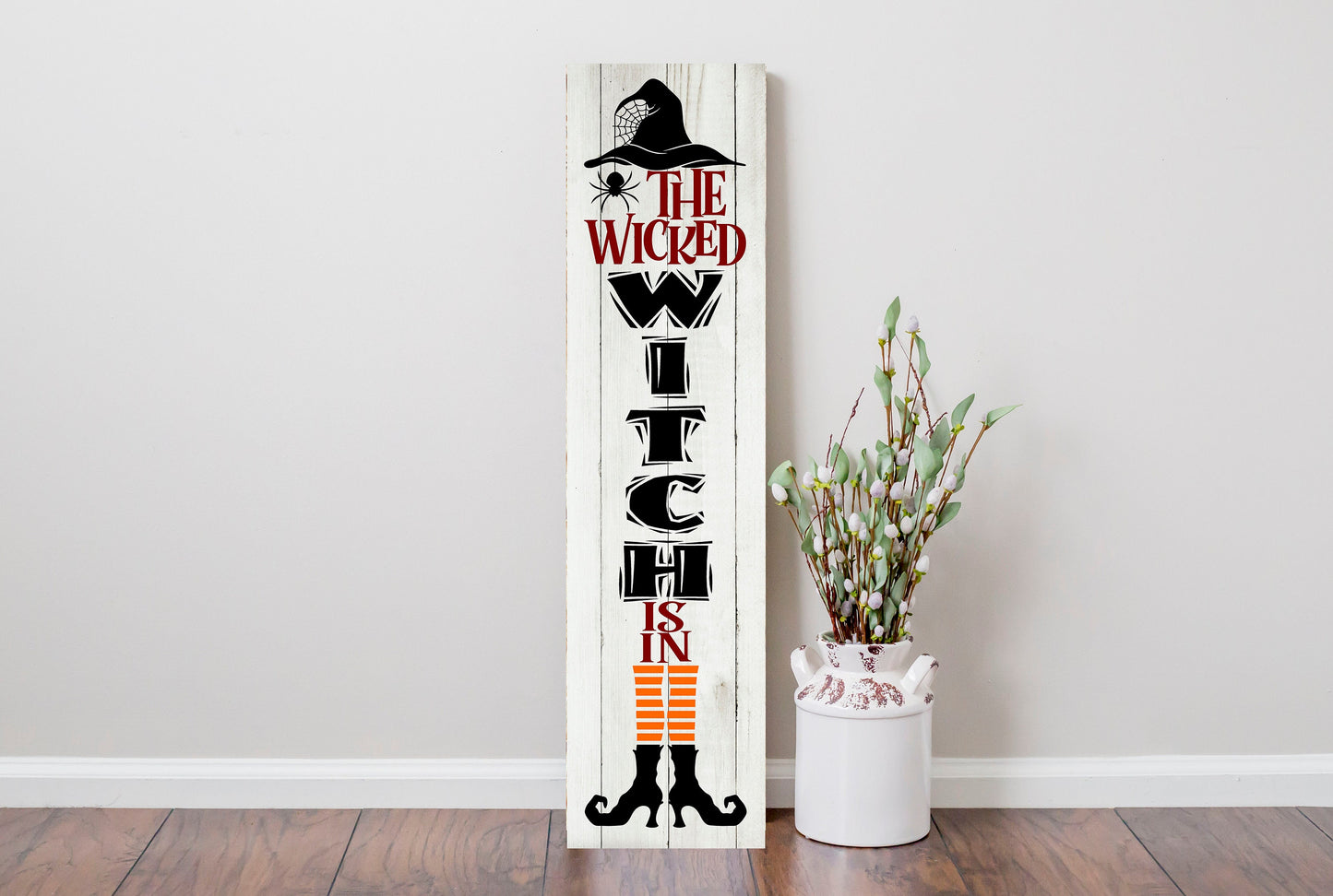 24 Inch Wicked Witch is In Halloween Vertical Wood Print Sign