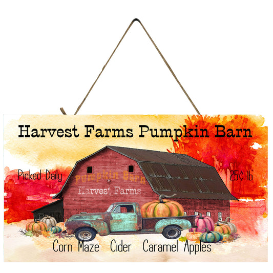 Cartel de madera hecho a mano de Harvest Farms Pumpkin Barn