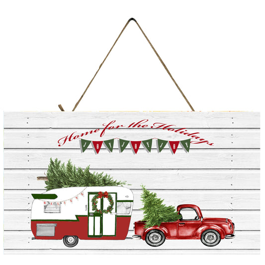 Hogar para las vacaciones Navidad Camper hecho a mano signo de madera