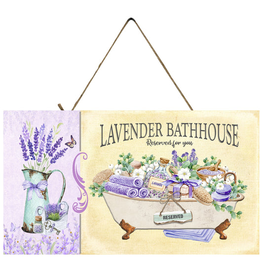 Lavender Bathhouse Handmade Wood Sign