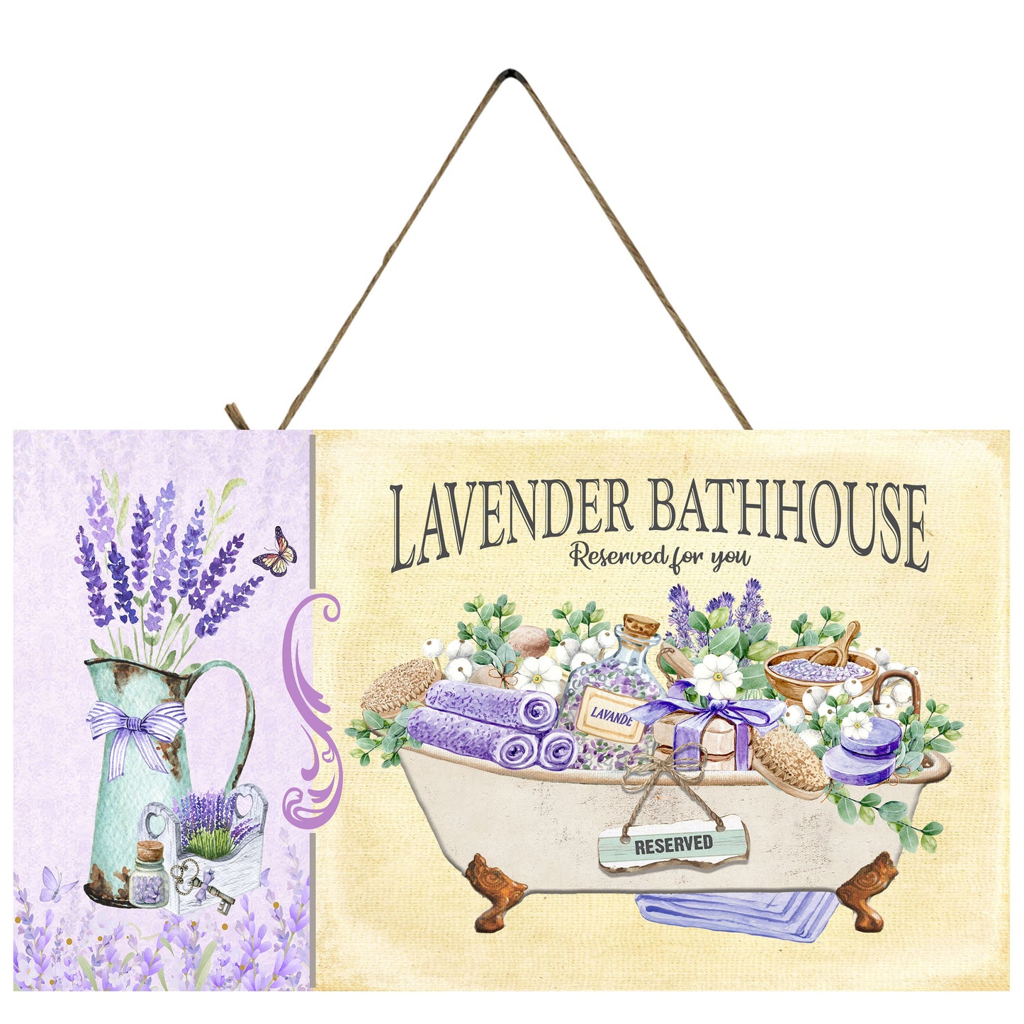 Lavender Bathhouse Handmade Wood Sign