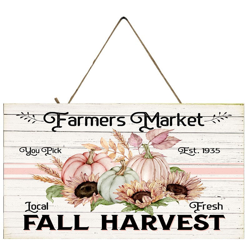 Farm to Market Fall Harvest Pink Pumpkins Wood Sign