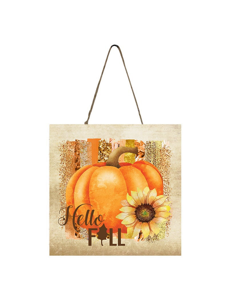 Hello Fall Pumpkin Printed Handmade Wood  Mini Sign