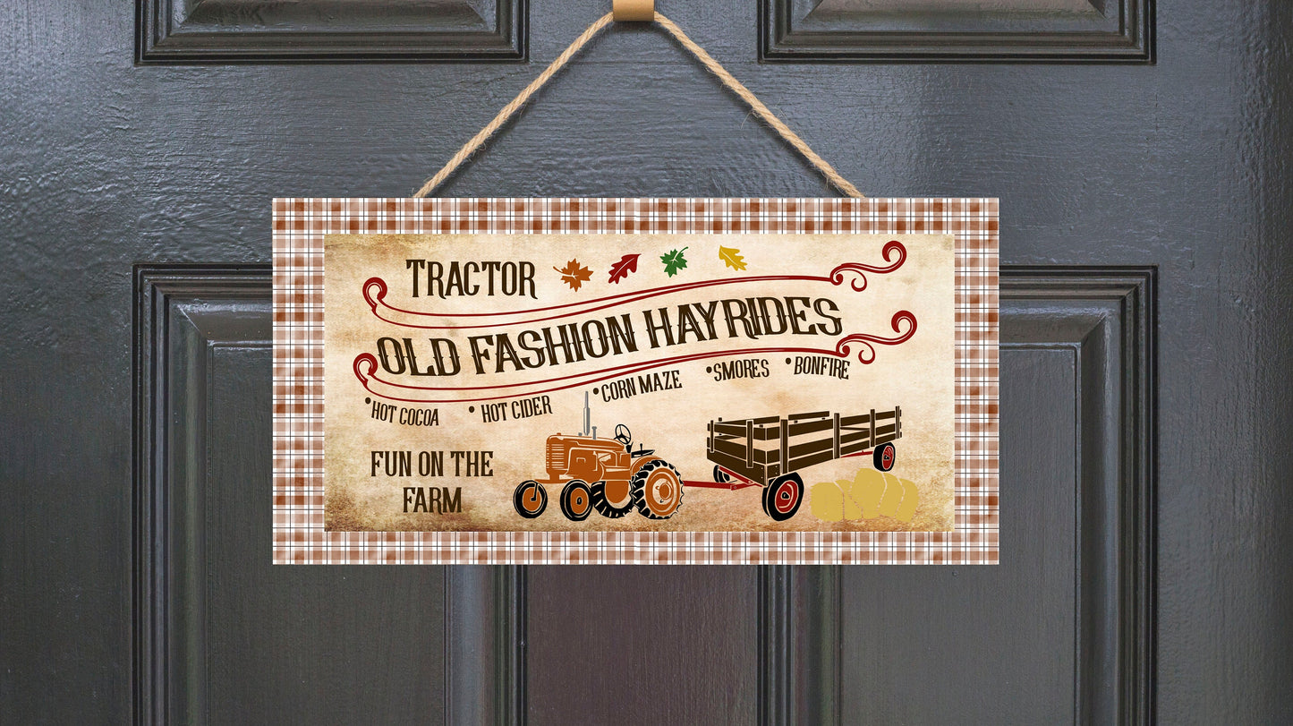 Old Fashioned Hayrides Fall Wood Sign (10" x 5")