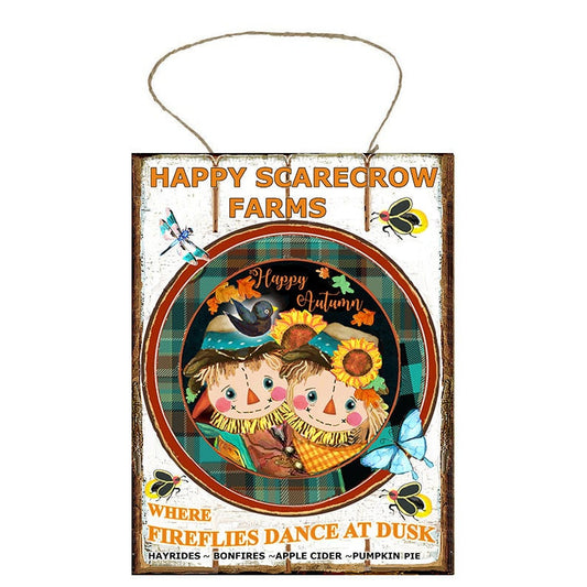 Happy Scarecrow Farms Fall Printed Handmade Wood Sign (7" x 9")