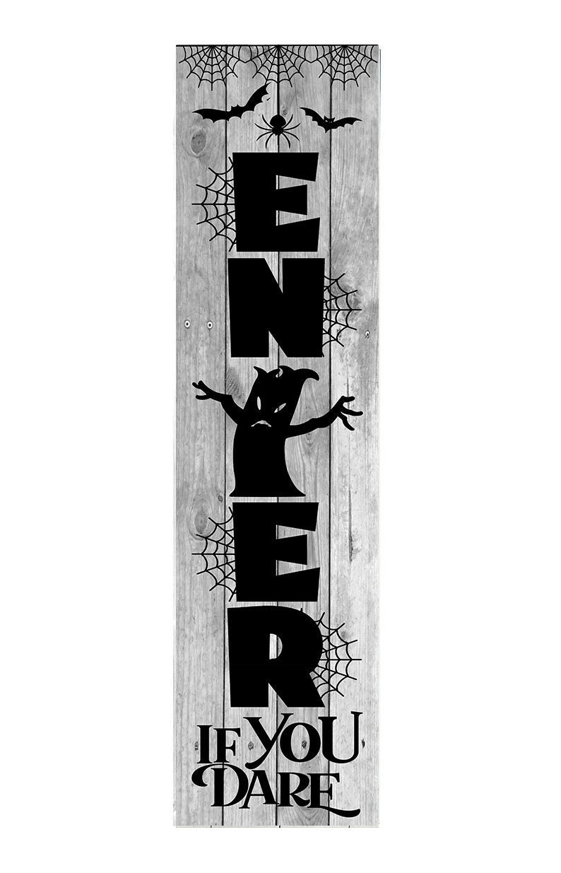 24 Inch (2 Foot Tall) Enter If You Dare Halloween Vertical Wood Print Sign