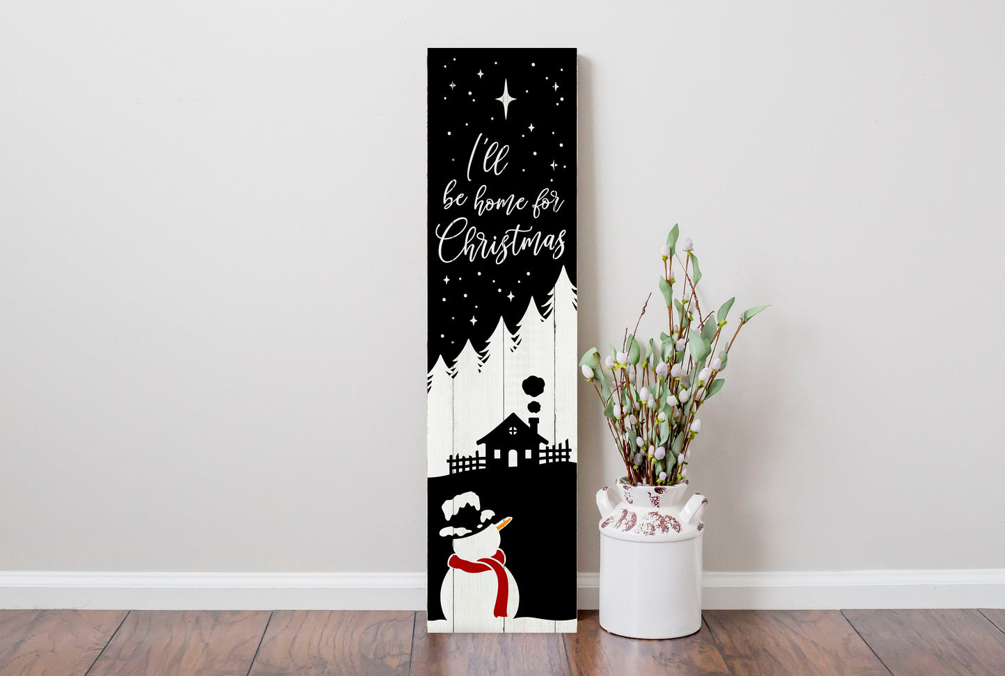 24 Inch (2 Foot Tall) I'll Be Home for Christmas Vertical Wood Print Sign