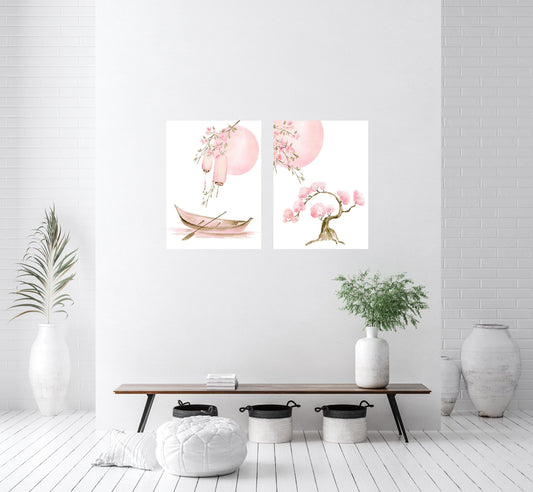 Set of 2 16x20 Pink Moon Wall Art Canvas Prints