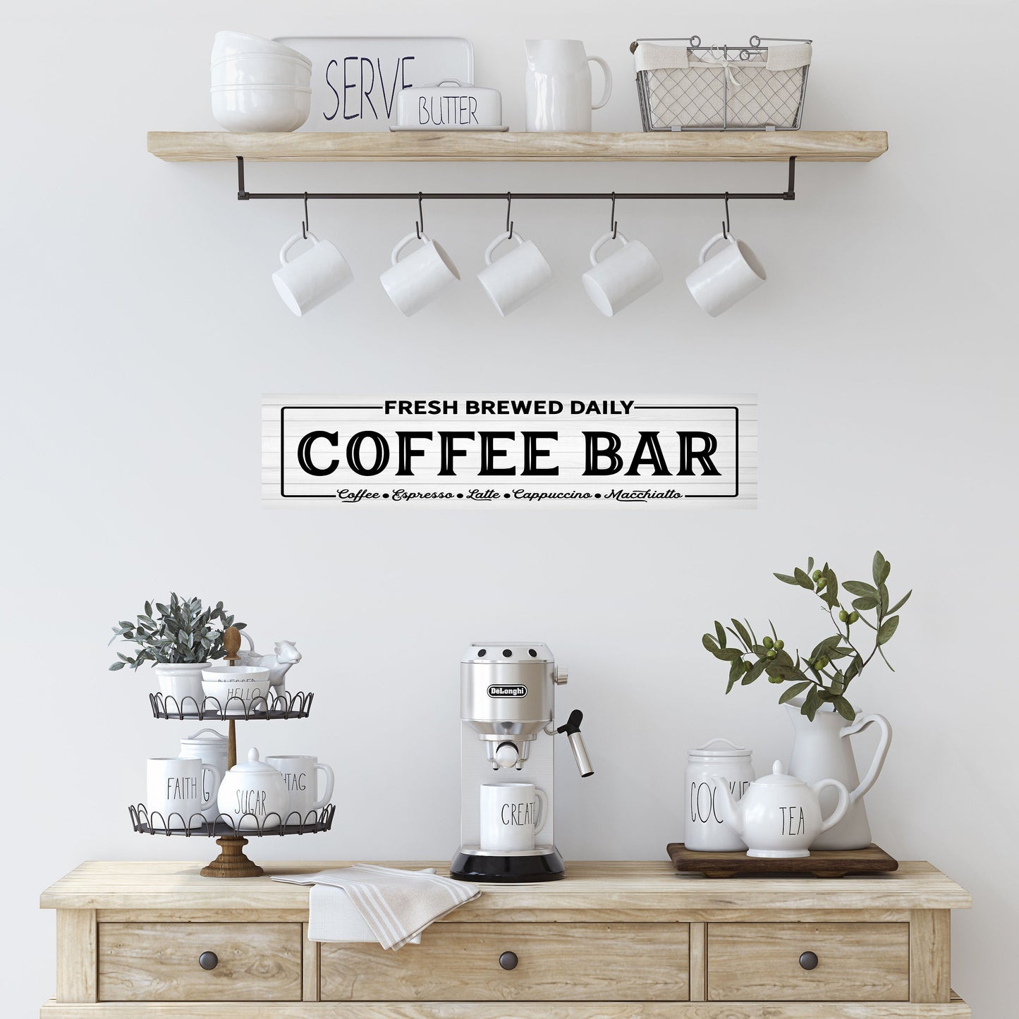 24 Inch Fresh Brewed Coffee Bar Printed Handmade Wood Sign