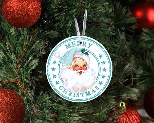 Blue Santa Ceramic Christmas Ornament