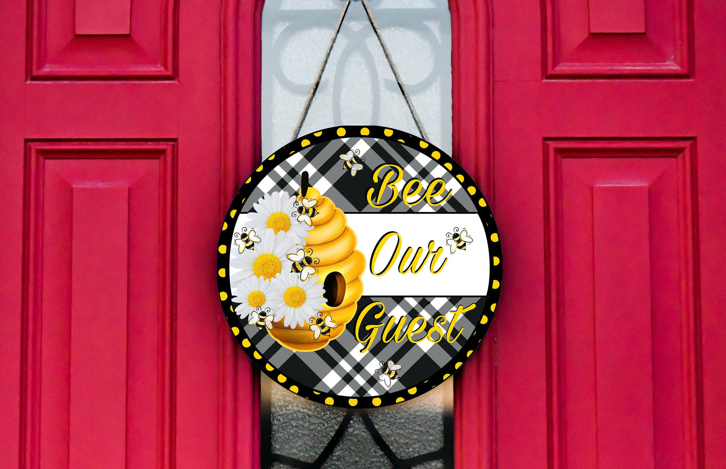 Bee Our Guest Round Printed Handmade Wood Sign