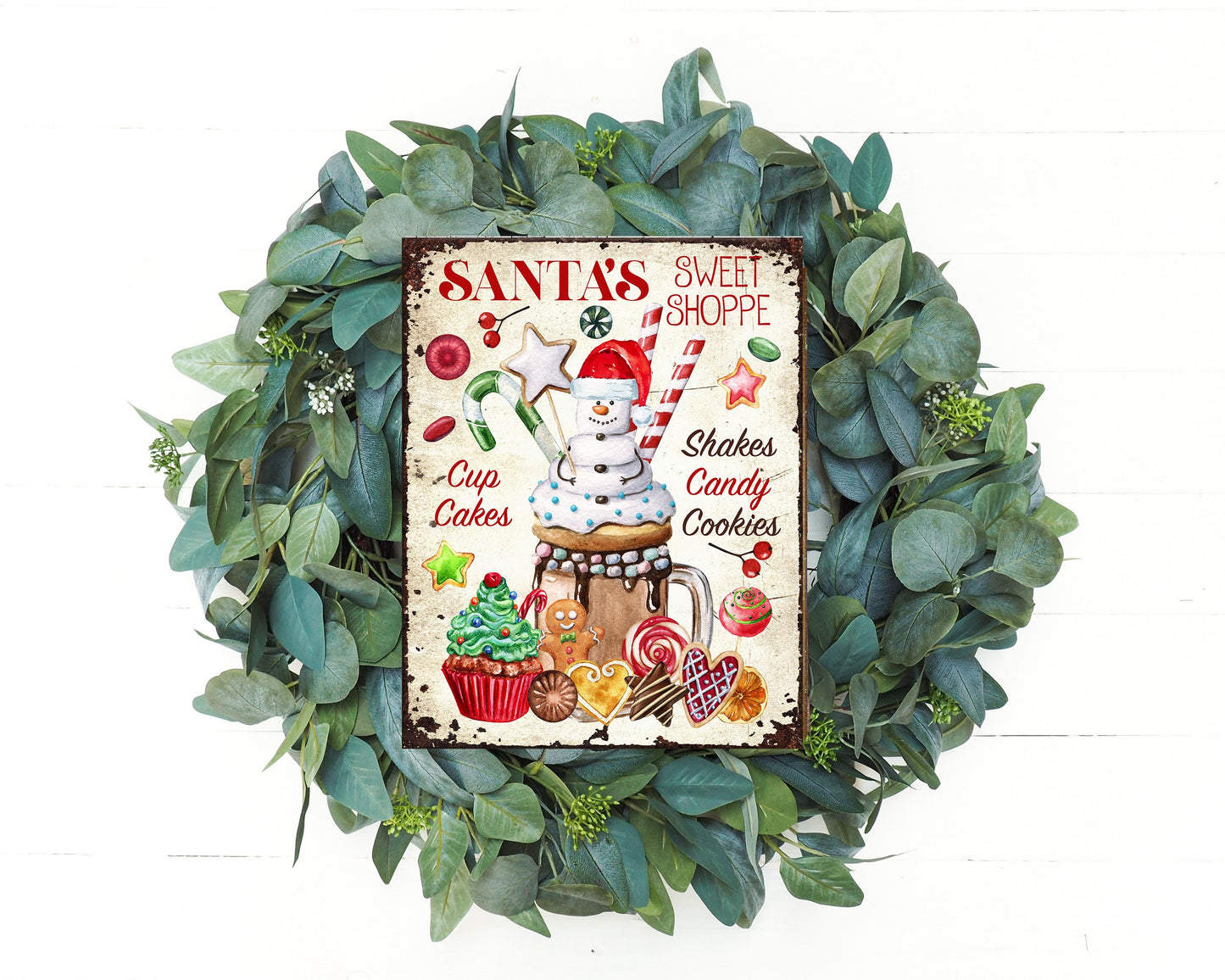 Santa's Sweet Shop Christmas Printed Handmade Wood Sign