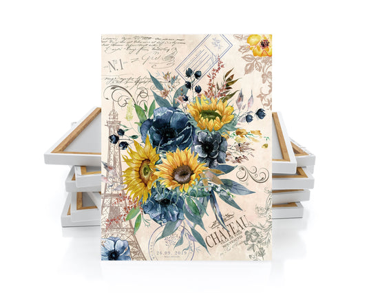 16x20 Blue and Yellow French Floral Bouquet Wall Art Canvas Print