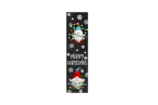 24 Inch (2 Foot Tall) Christmas Lights Gnomes Vertical Wood Print Sign