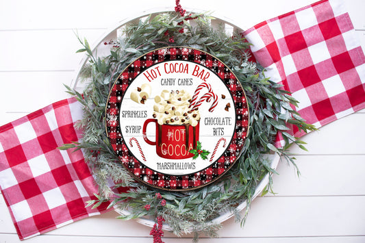 Hot Cocoa Bar Christmas Round Printed Handmade Wood Sign