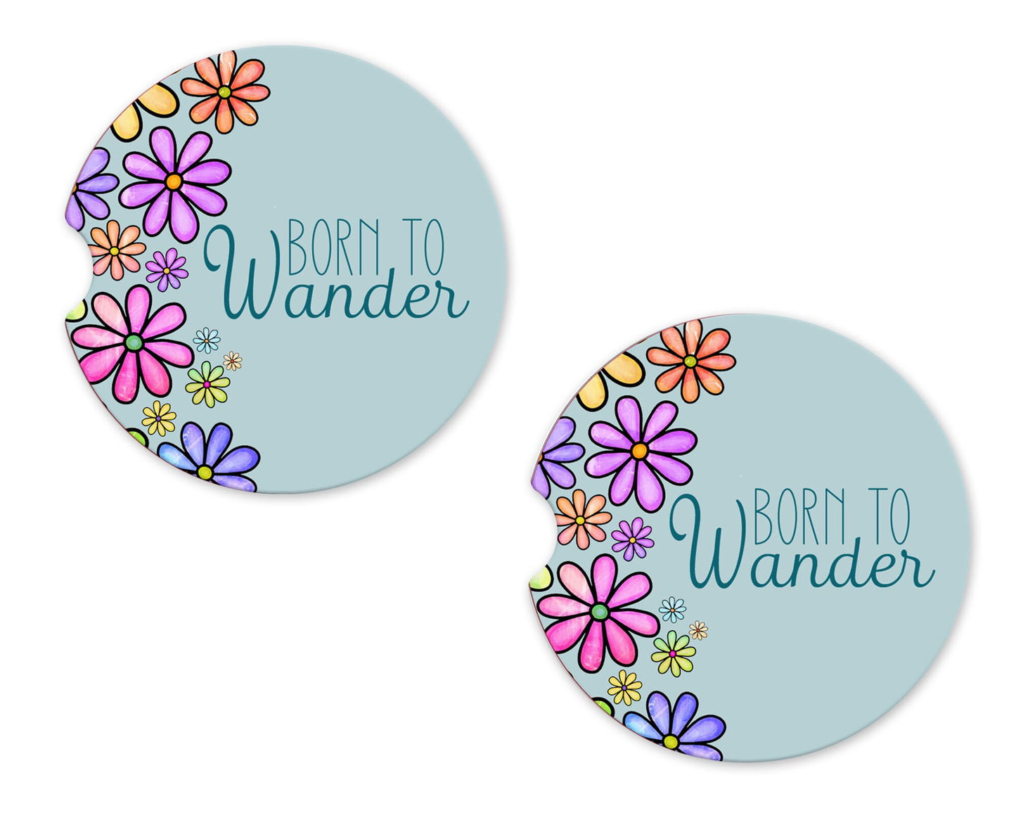 Set of 2 Born to Wander Sandstone Car Coasters