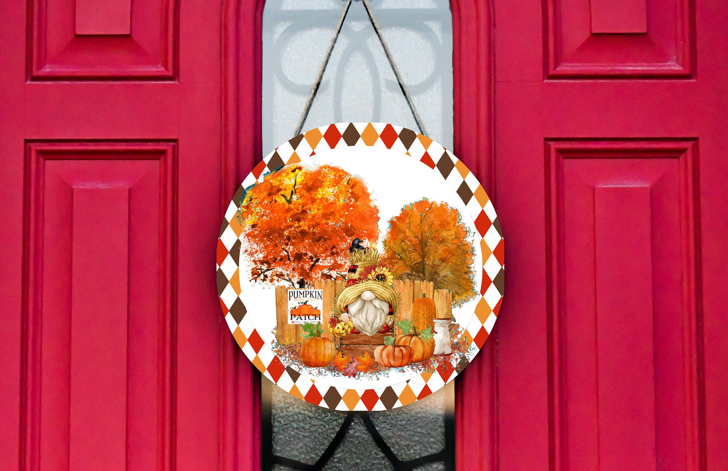 Pumpkin Patch Gnome Round Printed Handmade Wood Sign
