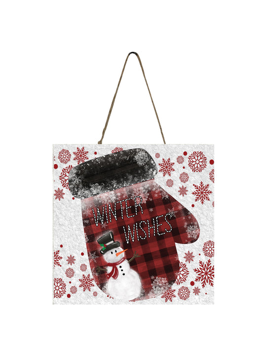 Winter Wishes Mittens Christmas Printed Handmade Wood Christmas Ornament Mini Sign