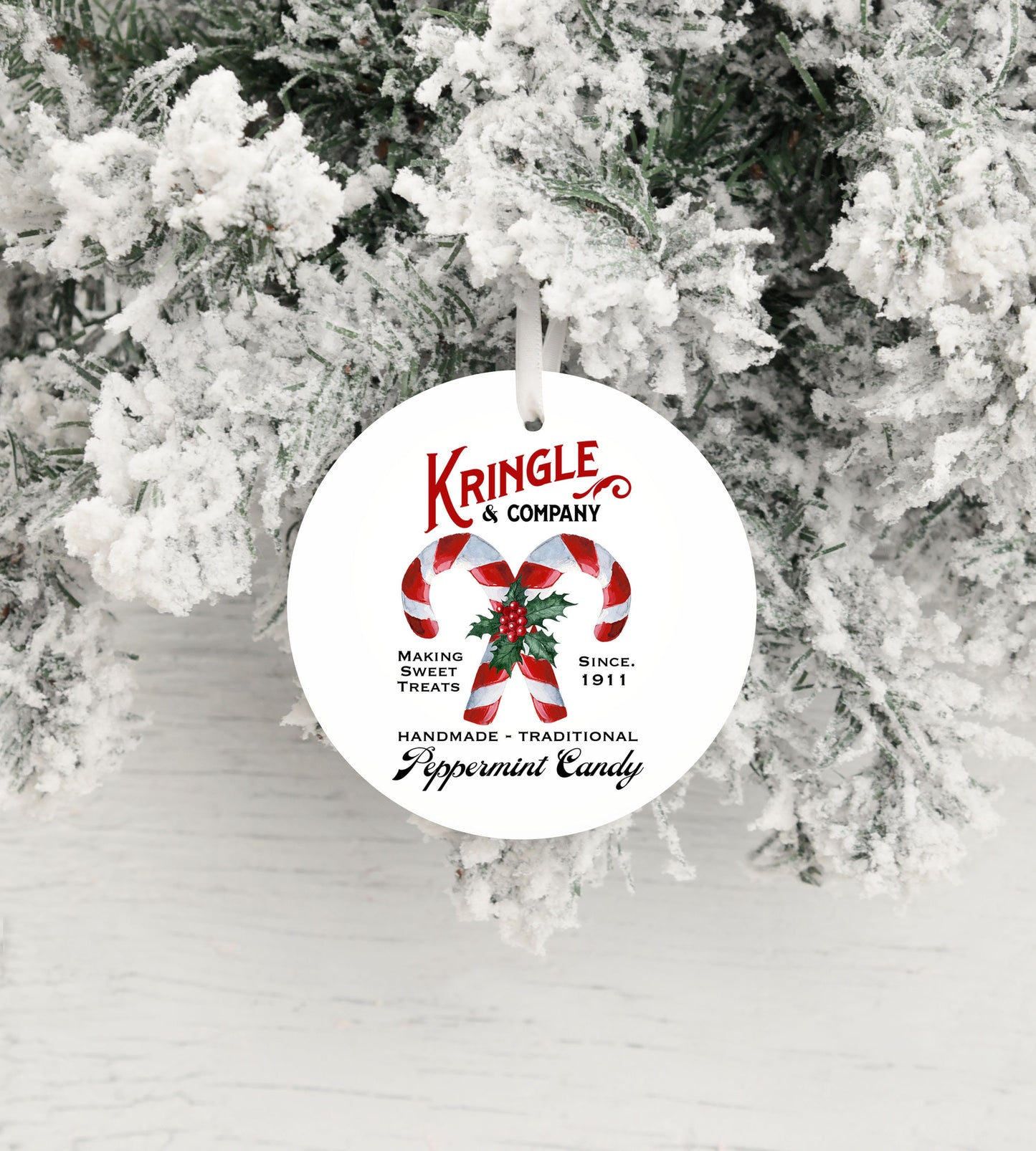 Kringle Peppermint Co Ceramic Christmas Ornament