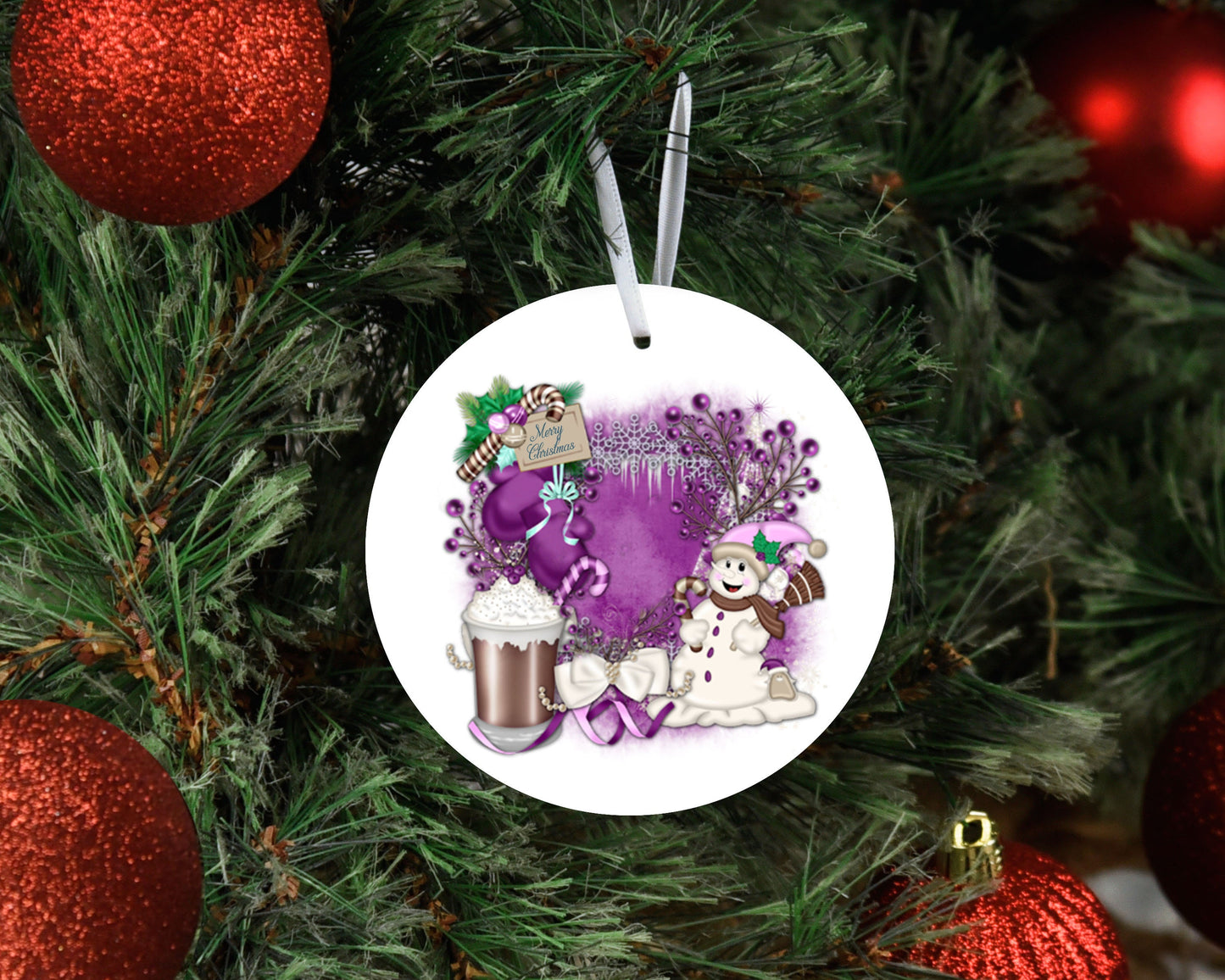 Purple Snowman Ceramic Christmas Ornament