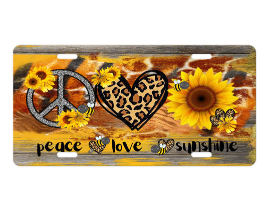 Placa de matrícula delantera de aluminio Peace Love Sunshine