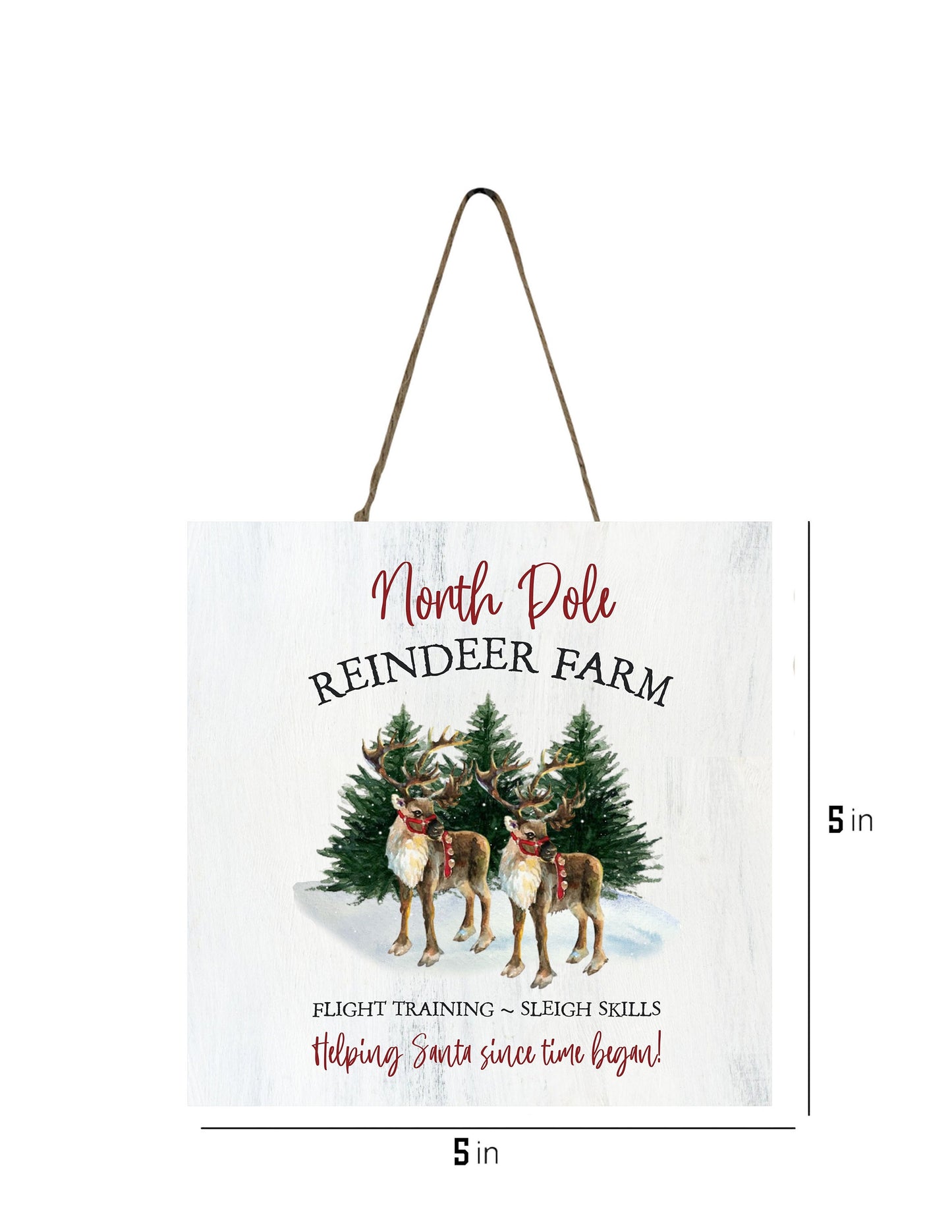 North Pole Reindeer Farm Printed Handmade Wood Christmas Ornament Mini Sign